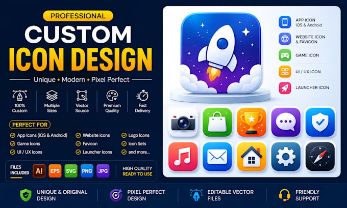 design custom launcher icon icon, game icon, UI icon, favicon and website icon