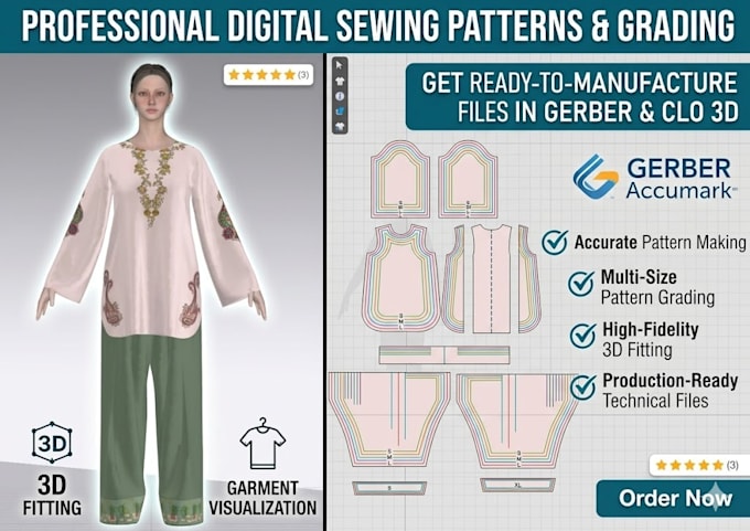 create digital sewing pattern and grading in gerber and clo 3d