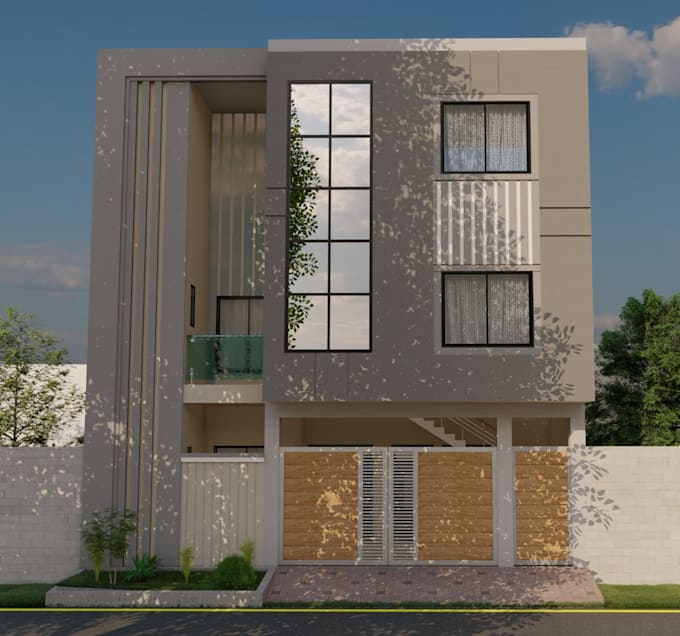 do realistic 3d house elevation and facade design