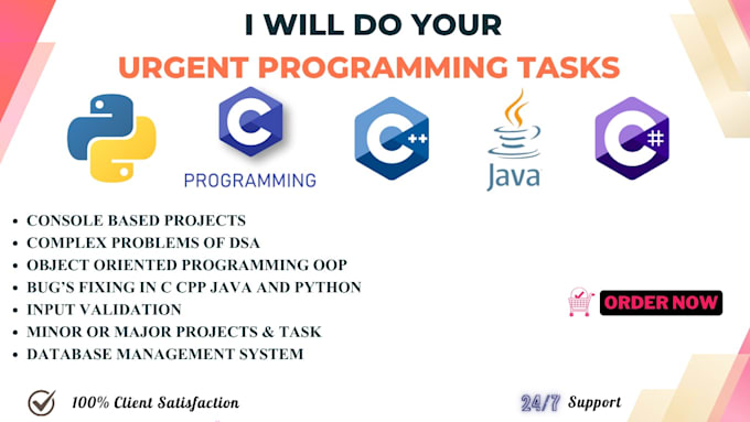 create your urgent programming tasks in c cpp java python and c sharp