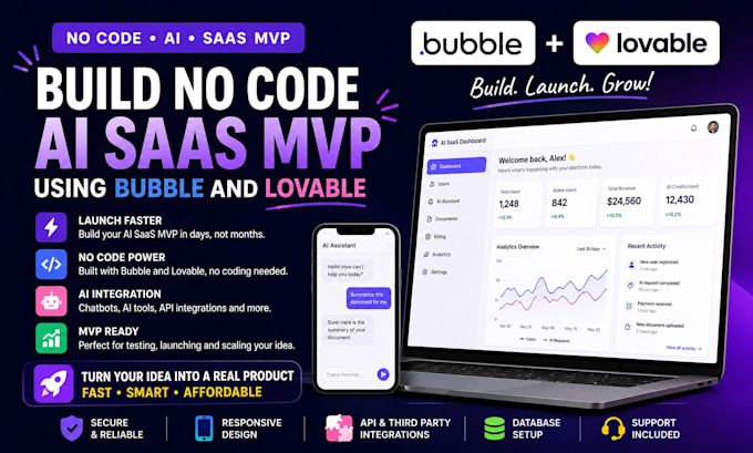 build no code ai saas mvp using bubble and lovable