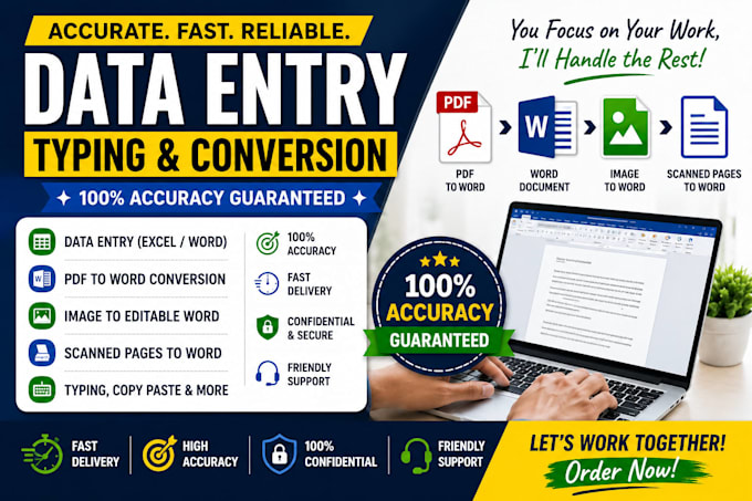 do accurate data entry, document typing, and PDF conversion