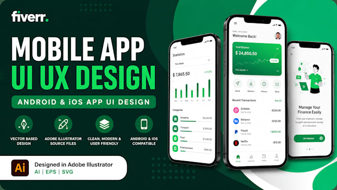 Design mobile app ui screens in vector ai eps and svg for…