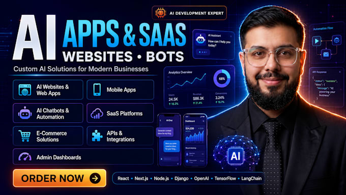 develop ai apps, ai saas, ai website and ai bots