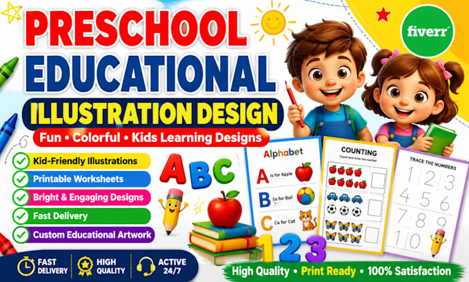create preschool educational illustrations and worksheet with canva