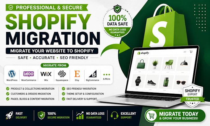 shopify migration from wordpress, woocommerce, wix, squarespace and etsy