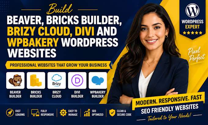 build wordpress website beaver builder, bricks, brizy cloud, divi and wpbakery