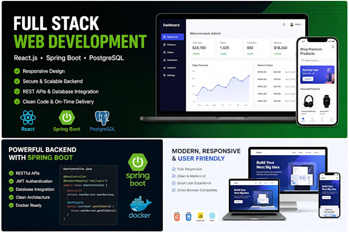 develop custom web applications, saas, or dashboards using react and java