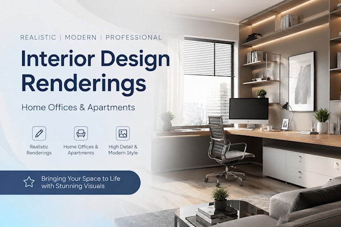 create realistic interior design renderings for home, offices and apartments