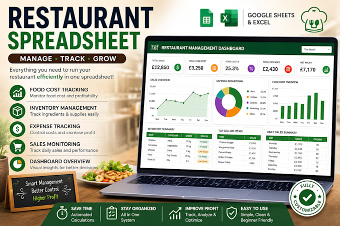 create a restaurant spreadsheet in excel or google sheet food cost tracker