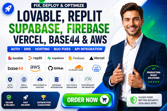deploy replit app fix lovable firebase aws cloud supabase auth vercel base44