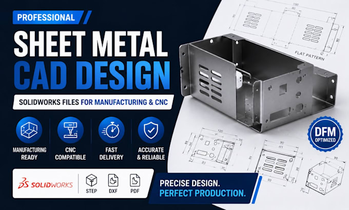 create sheet metal cad design, solidworks files for manufacturing, cnc