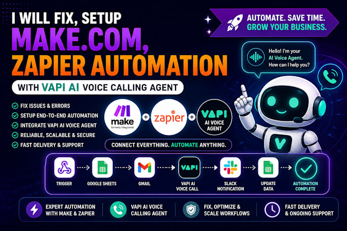 setup make com zapier vapi ai voice calling agent automation