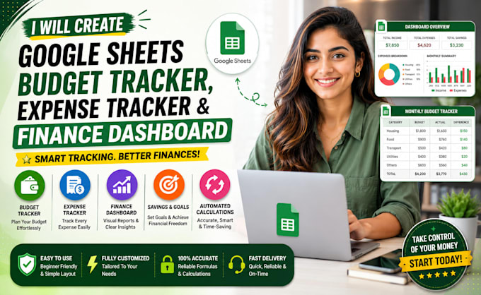 create google sheets budget tracker, expense tracker and finance dashboard