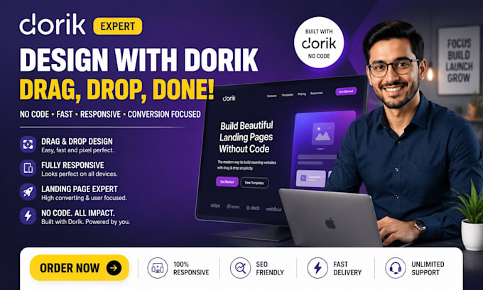 build dorik website design drag drop no code landing page expert responsive