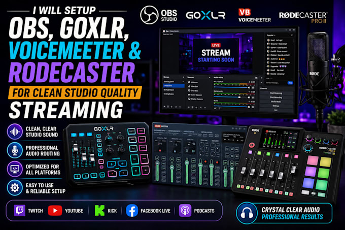 setup obs, goxlr, voicemeeter and rodecaster for clean studio quality streaming