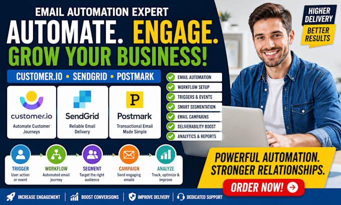 customer io sendgrid postmark email automation workflow trigger segment campaign