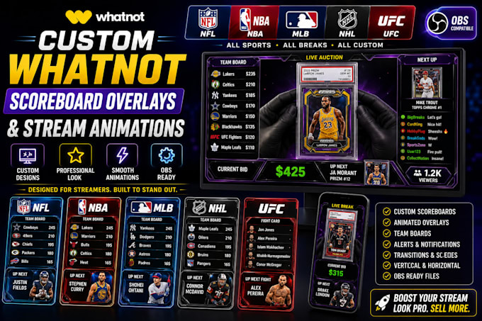 design custom whatnot scoreboard overlays and stream animations