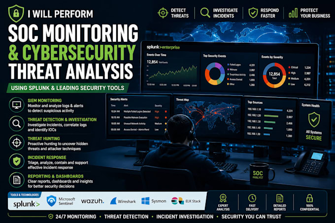 perform soc monitoring and cybersecurity threat analysis using splunk