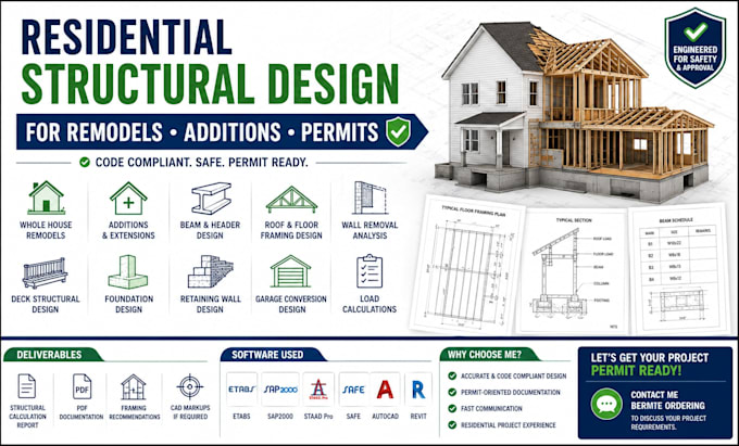 provide residential structural design for remodels additions framing plans
