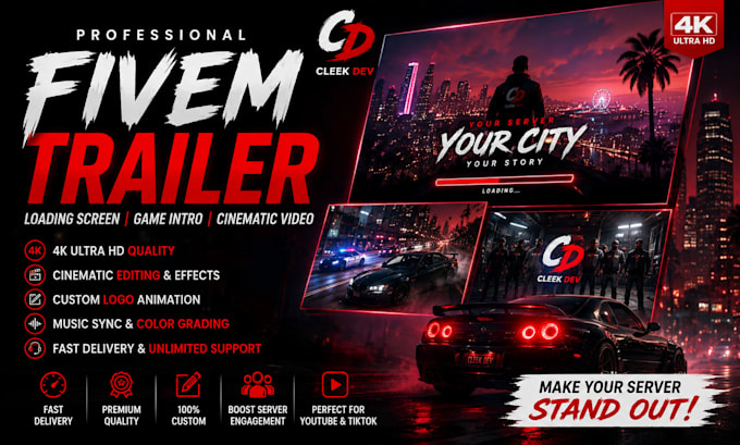 create 4k fivem cinematic trailer video, fivem loading screen, fivem video