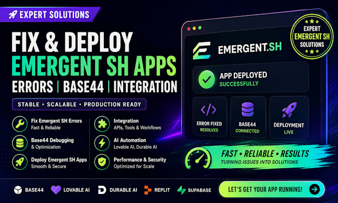 fix emergent sh error base44 bug fix emergent sh app