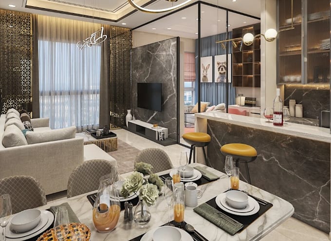 refunish living interior,bhk apartment design,layout render,house basement,loft