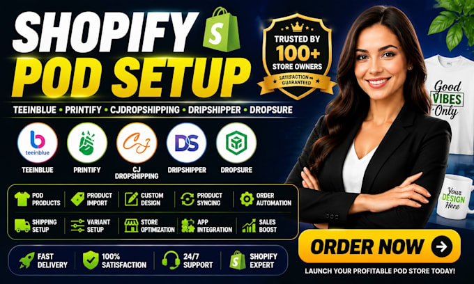 setup shopify pod teeinblue dropsure printify cjdropshipping dripshipper apps