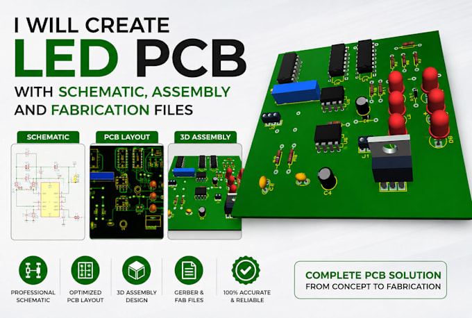 create led pcb with schematic, mcpcb, assembly and fabrication ready files