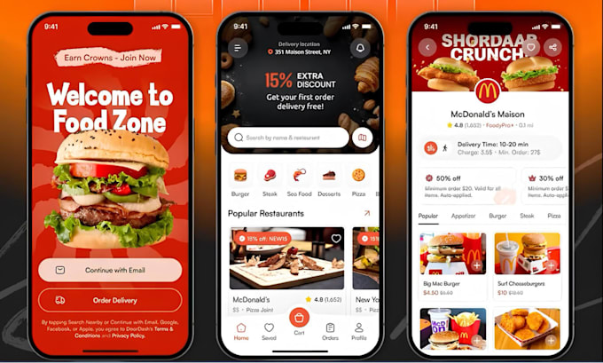 develop food delivery app, restaurant app and website