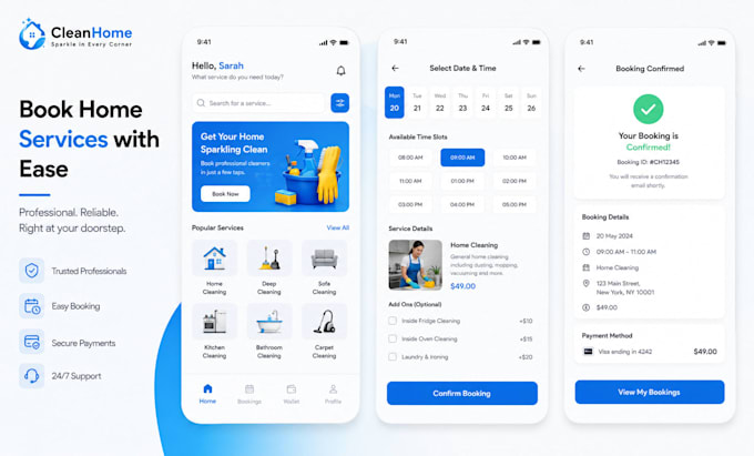 develop a cleaning app, appointment booking app, booking app, home service