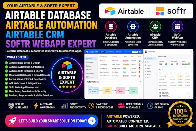 setup airtable database, airtable automation, airtable crm, softr webapp expert