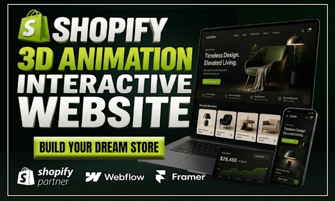 design interactive 3d shopify animation website with spline and lottie