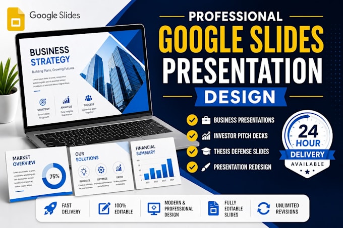 design professional google slides presentation, pitch deck and business slides