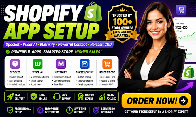 setup shopify spocket wiser ai matrixify powerful contact releasit cod apps