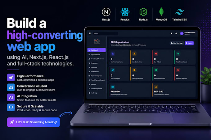 build inventory software dashboard front end and back end