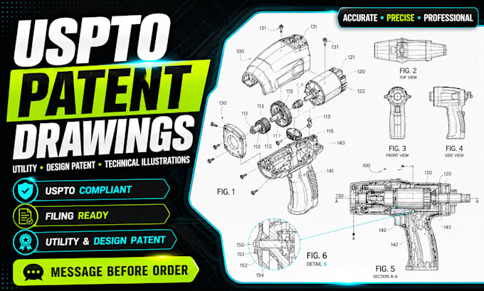 draw uspto compliant patent drawings for utility and design patents