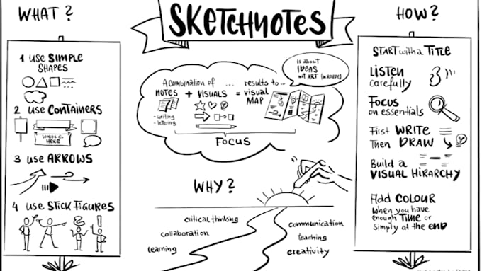 draw sketchnote visual notes, doodle infographic and hand drawn summary design