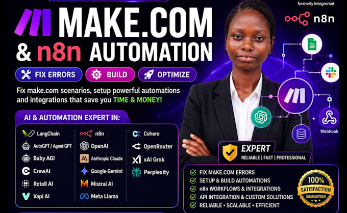 fix make com, made com, setup make com automation, n8n automation, make expert