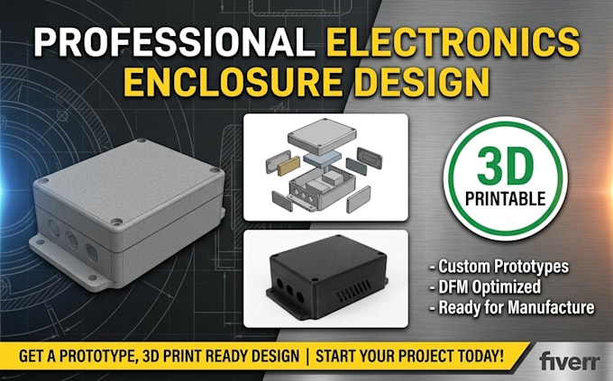 design professional electronics enclosure, 3d printable housing and prototype