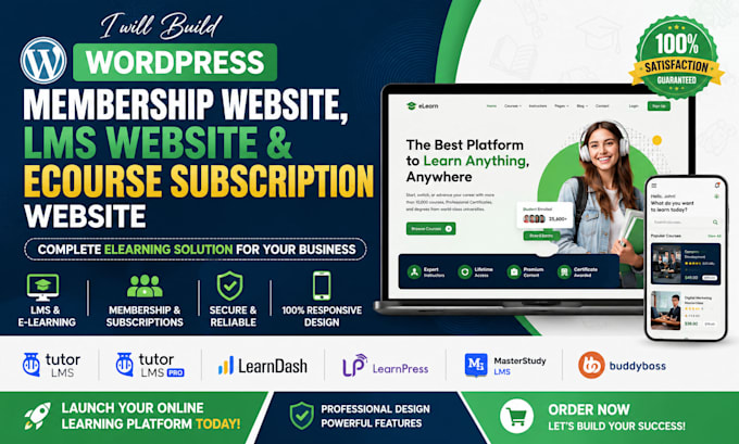 build wordpress membership website, lms website and ecourse subscription website