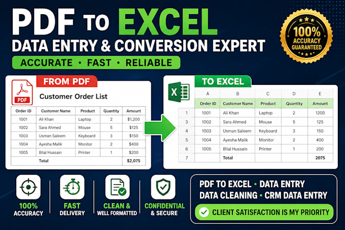 convert PDF to excel with accurate data entry