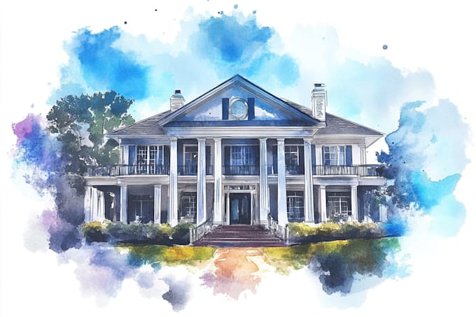watercolor house art in unique