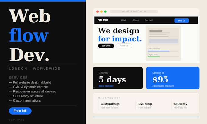 design and build a professional webflow website with cms and dynamic content