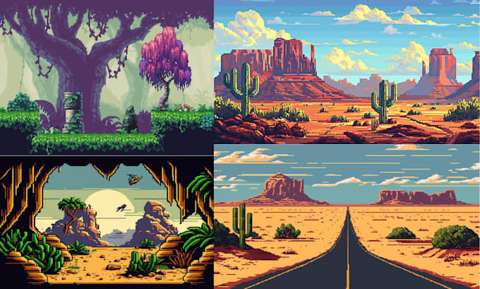 create pixel art background tileset parallax scene characters game asset tilemap