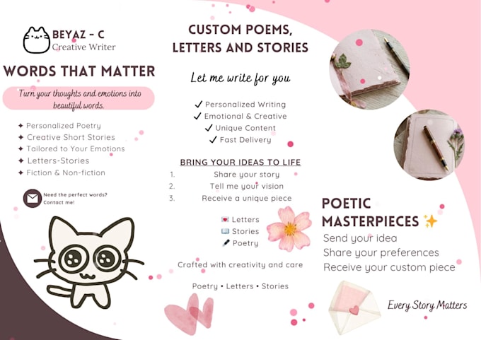 write emotional creative short stories and poetict texts