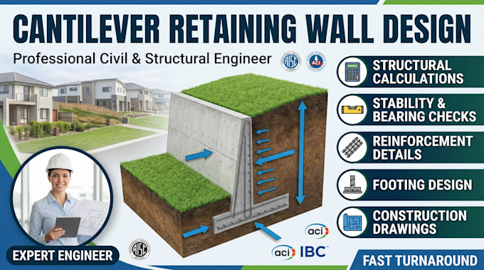 design cantilever retaining wall with structural calcs