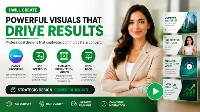 pitch deck, animated presentation videos,ugc portfolio, canva brochure