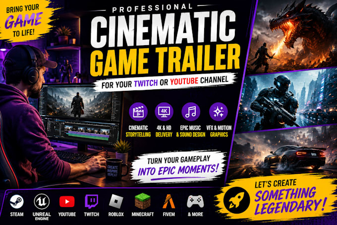 create cinematic game trailer for your twitch, youtube or steam game