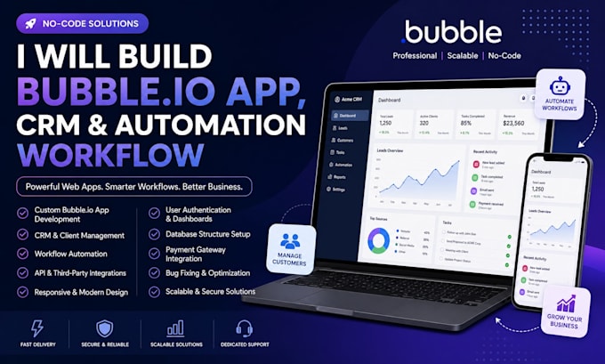 build no code bubble io app, crm and automation workflow